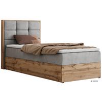 BOXBETT ALBERO 1 90/200 - Hellgrau Velvet - Topper Visco - H4 - Links - Hellgrau/Schwarz, Kunststoff/Textil (90/200cm) - MKS