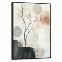LEINWAND Bilder mit Rahmen - Wabi sabi - Beige - Pflanze - 70x100 - Sandfarben, Textil (70/100cm) - MuchoWow