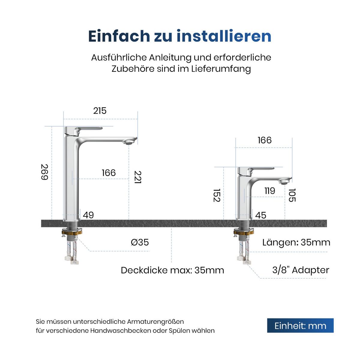 WASCHTISCHARMATUR aus 4MS-Messing Verchromt 21,5 cm - Chromfarben, Metall (21.5/26.9/4.9cm) - EMKE