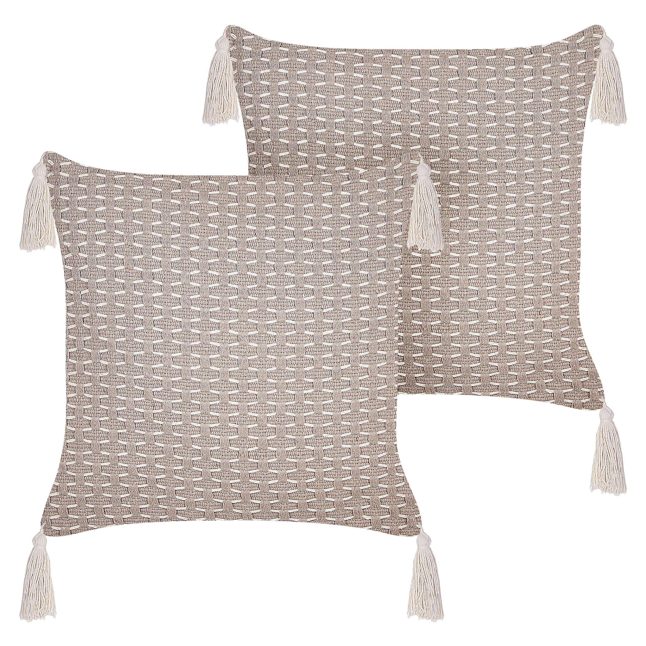 DEKOKISSEN 2er-Set Taupe 42/42 cm Hakone - Graubraun, Textil (42/42cm) - Beliani