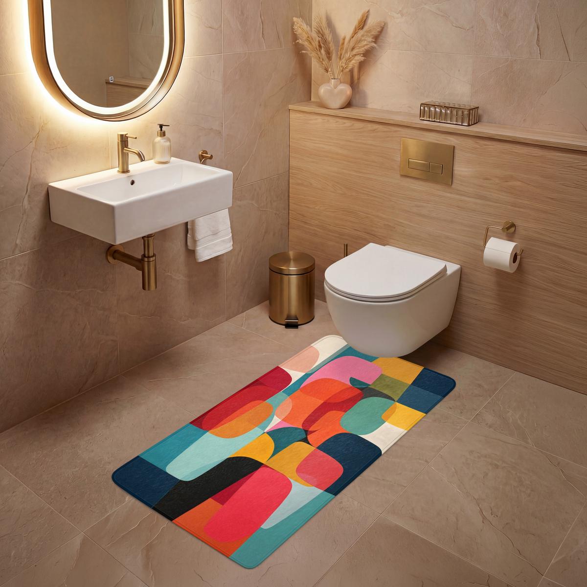 WC-VORLEGER Formen - Bunt - Abstrakt - Flugzeuge Toilettenvorleger 60x120 cm - Multicolor, Textil (60/1cm) - OnlyWow