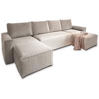 WOHNLANDSCHAFT ASPRA Creme Kordstoff mit Schlaffunktion - Creme/Grau, Holz/Kunststoff (295/85/140cm) - MASSENO