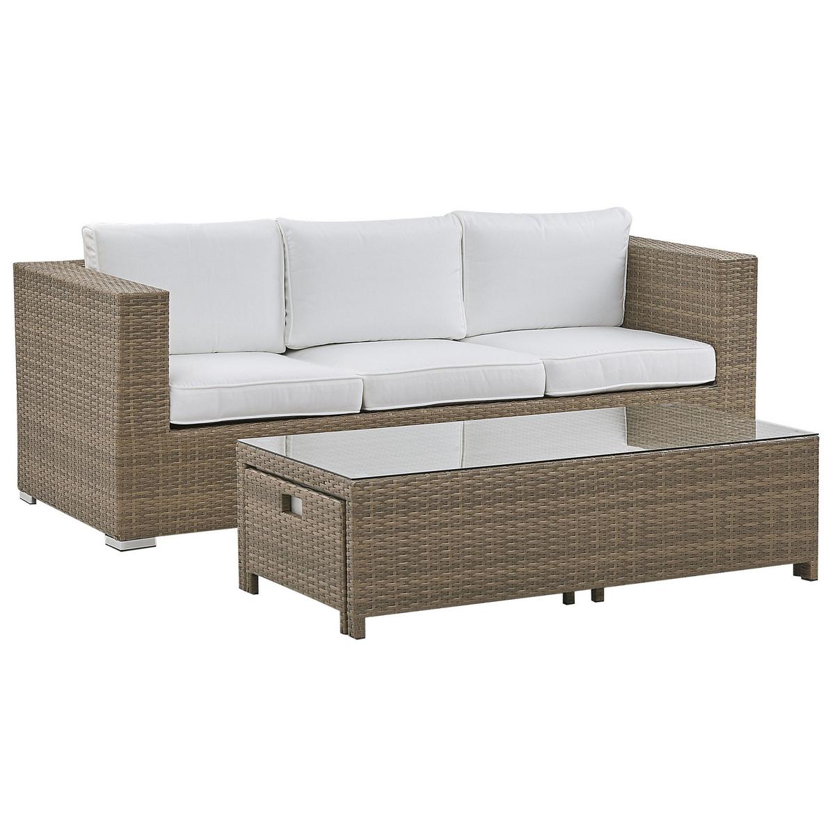 LOUNGE SET 5-Sitzer braun Auflagen weiß Belluno - Weiß, Kunststoff - Beliani