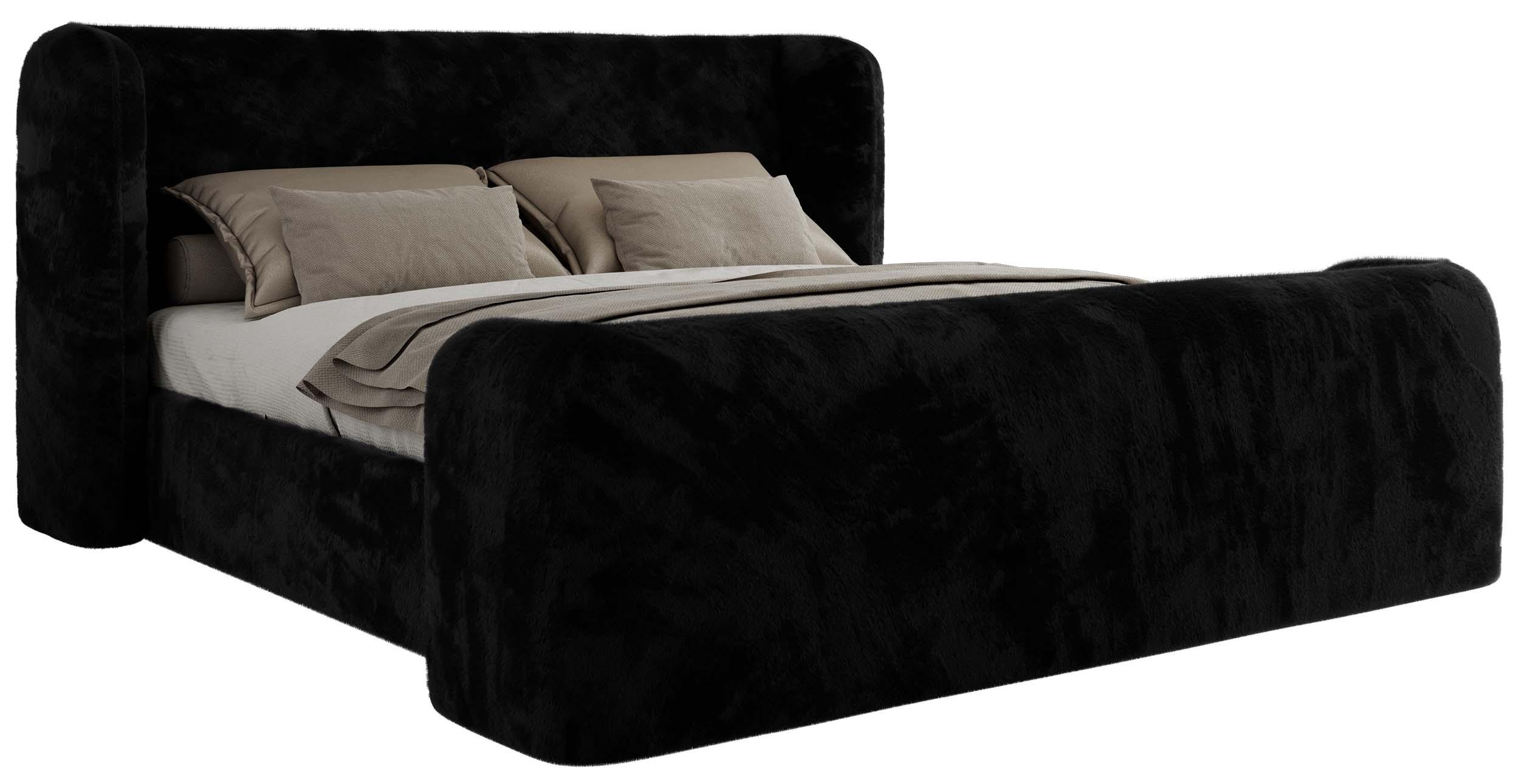 POLSTERBETT EMORA CLASSIC DUO 160/200 - Schwarz Plüsch - ohne Matratze - Schwarz, Textil (160/200cm) - MKS