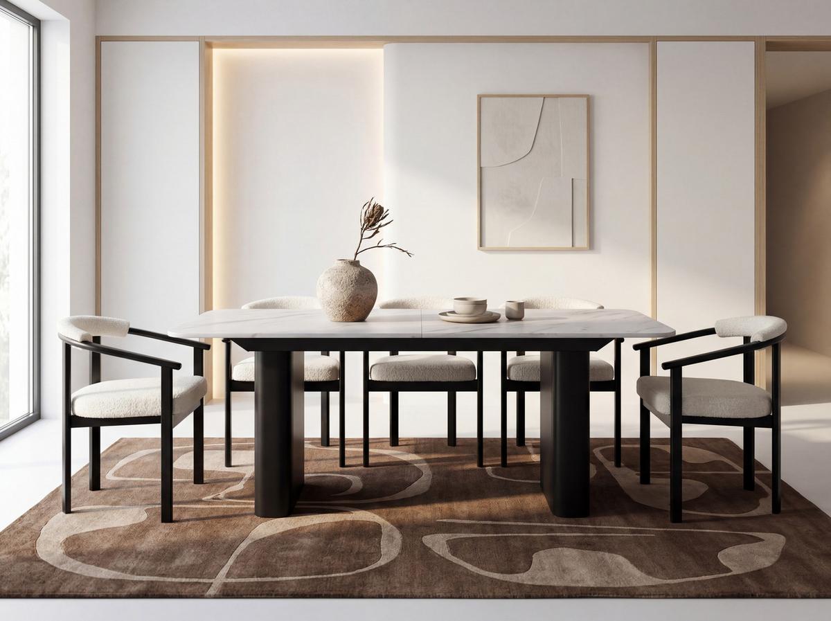 ESSTISCH Riven rechteckig ausziehbar verlängerbar mit Butterfly-Auszug, Marmor Weiß 200-296/90/76 cm - Ecru/Schwarz, Holzwerkstoff/Metall (90/296/76cm) - WFL GROUP