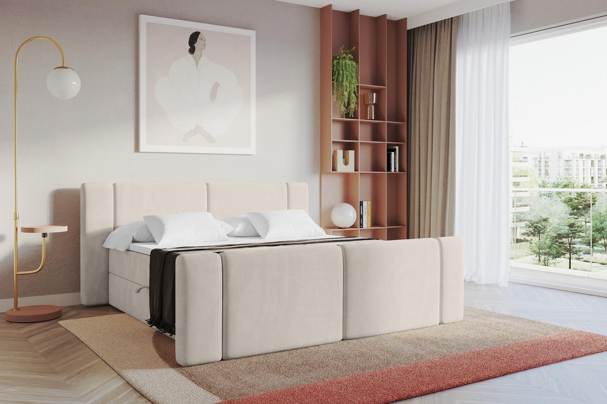 BOXBETT mit Matratze H3 - EVON Zanozek - 180x200 cm Beige - Beige, Holzwerkstoff (180/200cm) - ALTDECOR