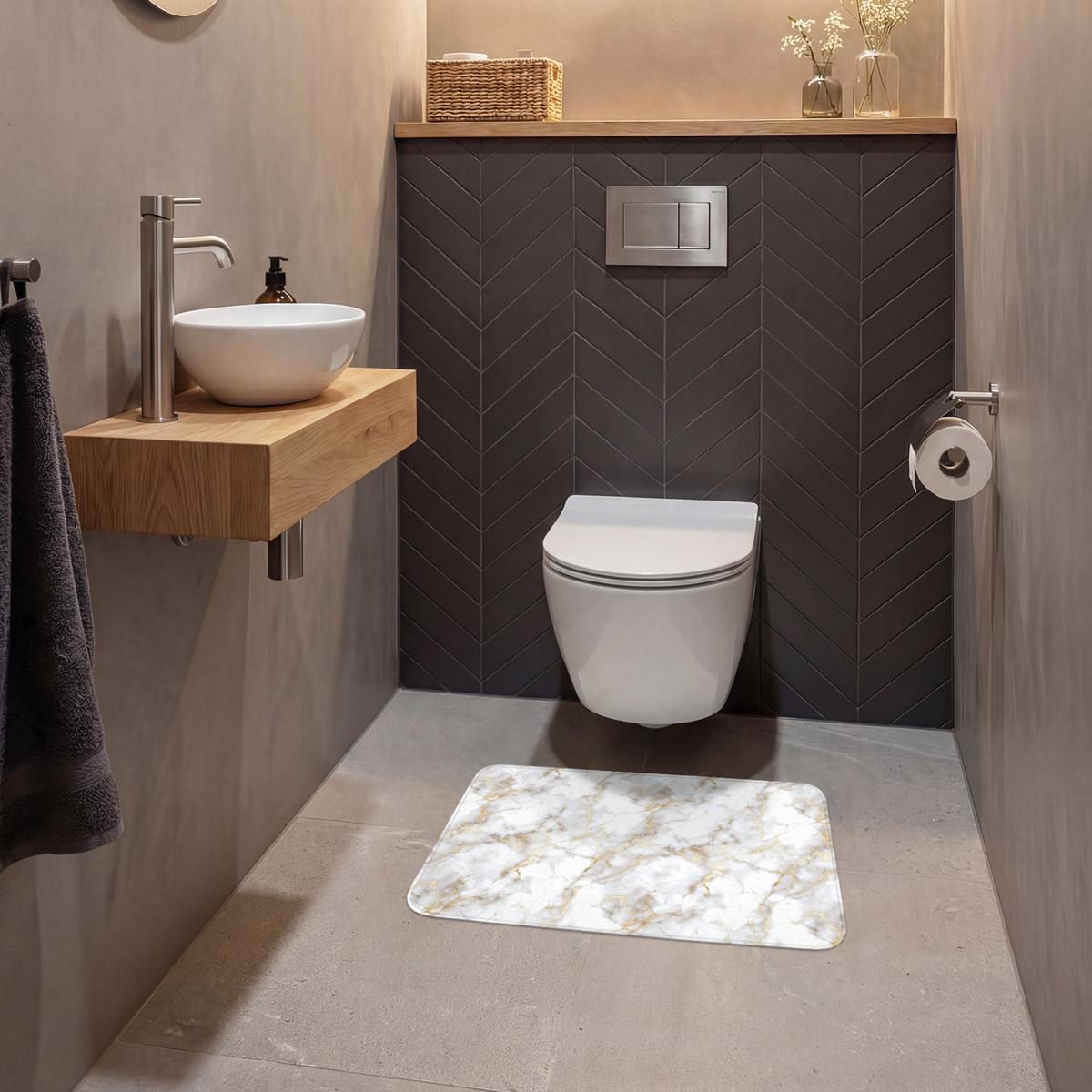 WC-VORLEGER Goldene Adern - Marmor - Weiß Toilettenvorleger 60x40 cm - Weiß, Textil (60/1cm) - OnlyWow