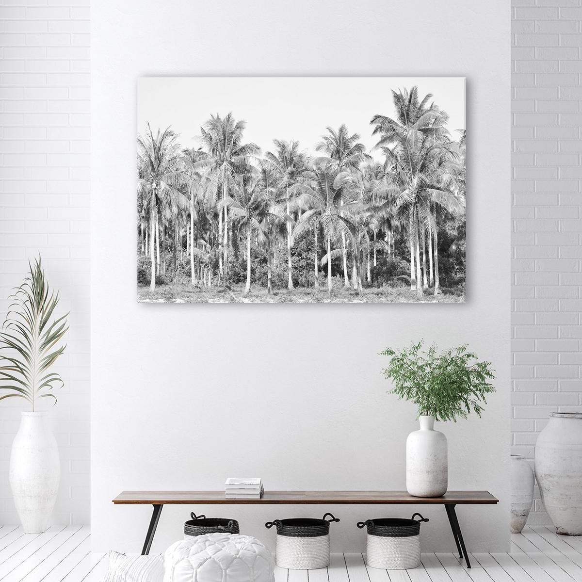 WANDBILD palmen im dschungel grau - Schwarz, Textil (60/40cm) - Feeby