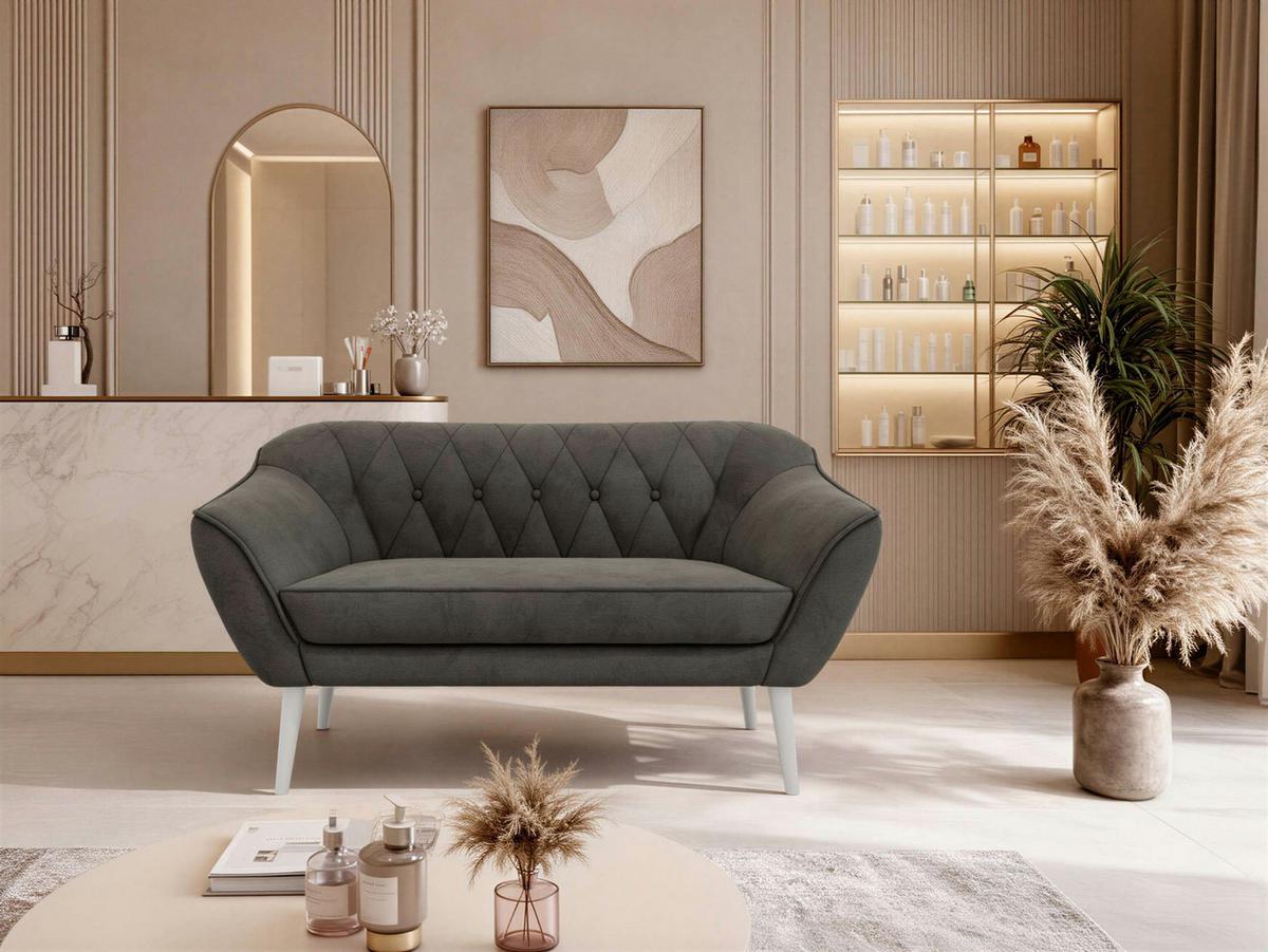 2-SITZER-SOFA PIRS - Dunkelgrau Velvet - Weiße Beine - Dunkelgrau/Weiß, Holzwerkstoff/Textil (140/75/74cm) - MKS