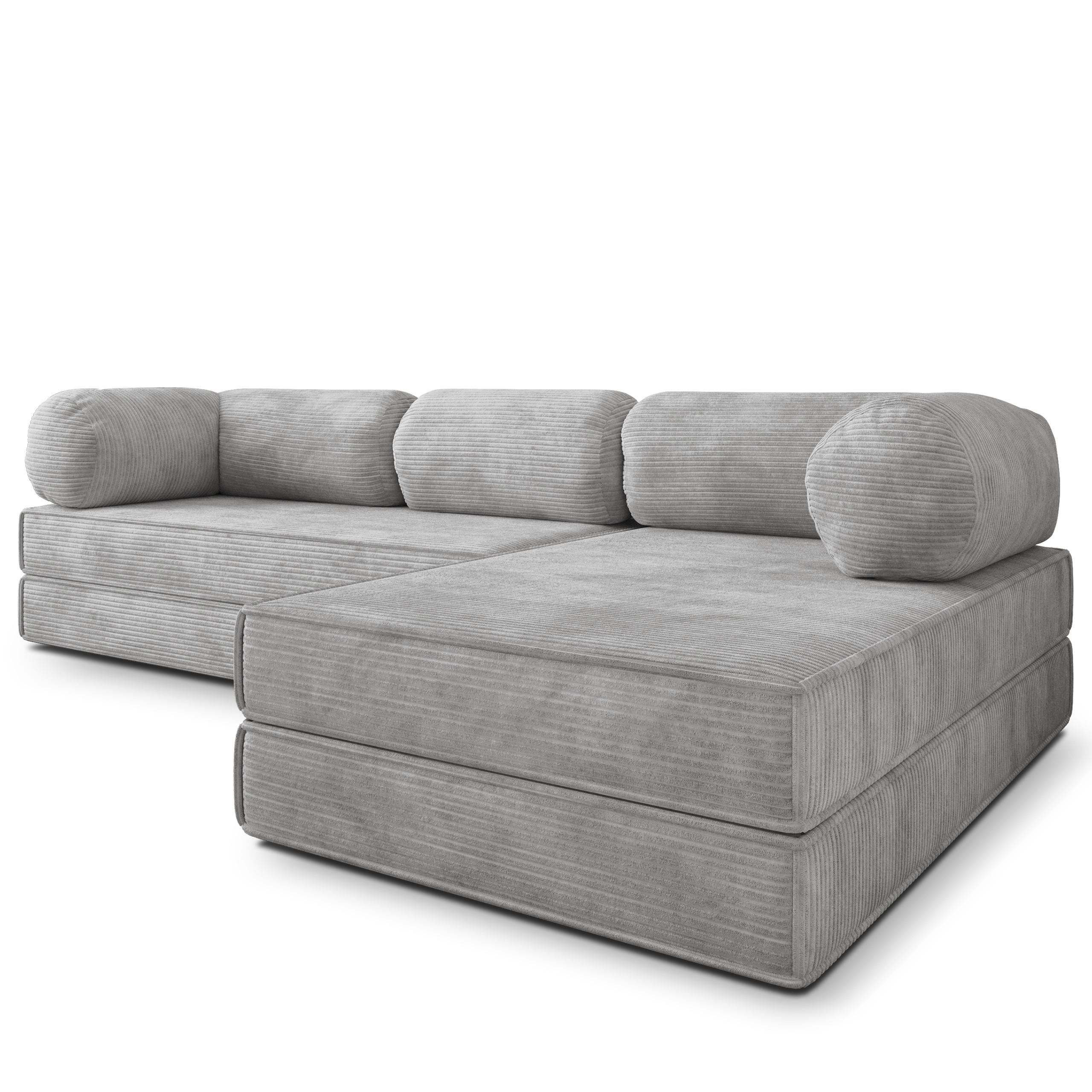 ECKSOFA ETERA modulares Boneless Sofa mit Schlaffunktion Hellgrau Kordstoff - Hellgrau, Textil (270/160cm) - MASSENO