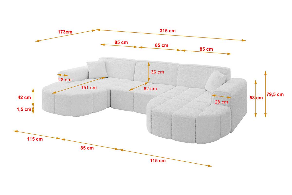 WOHNLANDSCHAFT LIVO-U1 - 315x173x79,5 cm Weiß - Weiß, Holzwerkstoff/Textil (315/79/173cm) - ALTDECOR