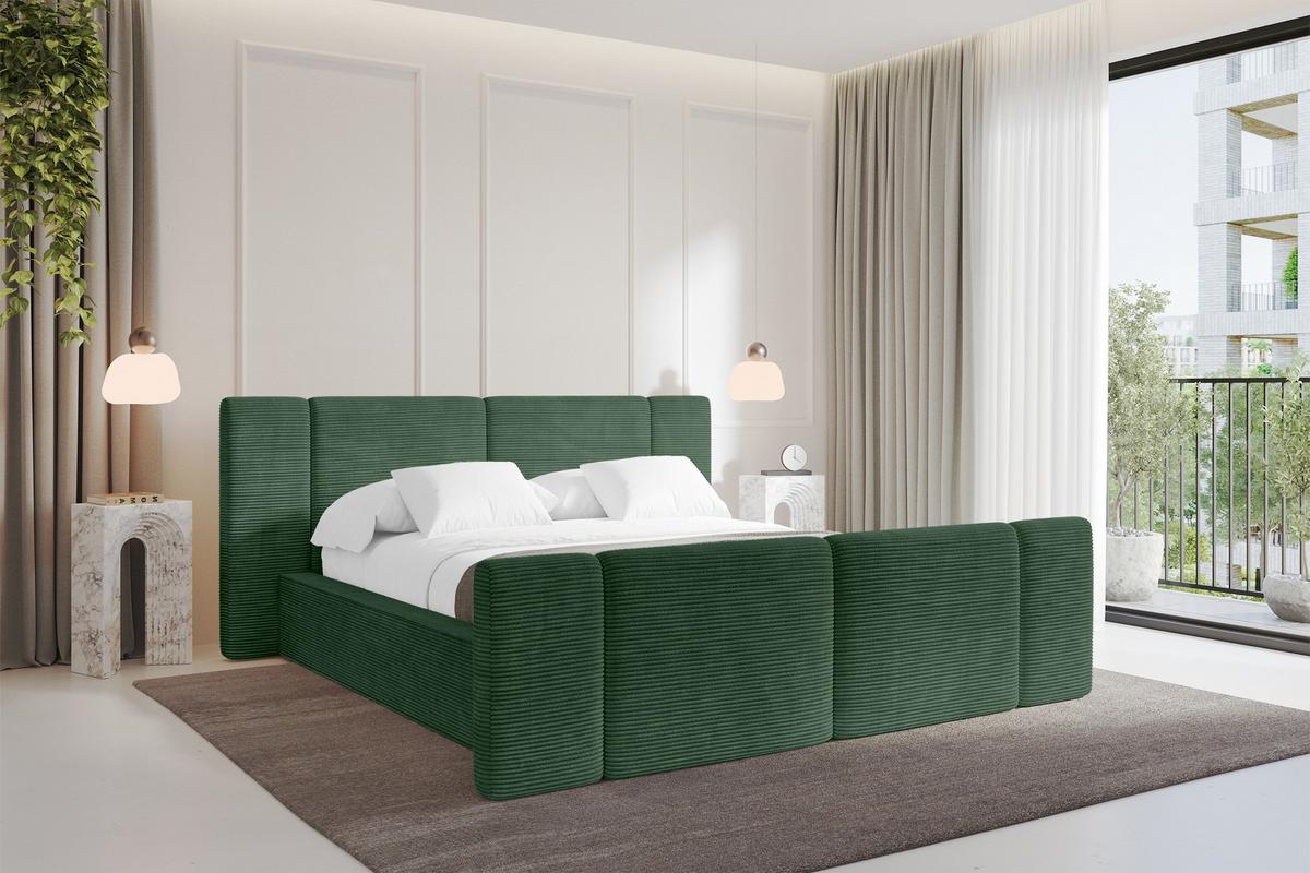POLSTERBETT mit Bettkasten, Fußteil und Lattenrost, Bett mit Matratze H3/H4 - RIVO-Z 180x200 Grün - Grün, Holzwerkstoff/Textil (180/200cm) - ALTDECOR