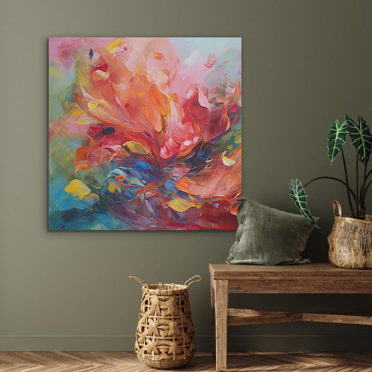 AKUSTIKBILD Ölgemälde - Kunst - Abstrakt - Farbenfroh Akustikpaneele 90x90 cm - Altrosa, Textil (90/90/0.9cm) - MuchoWow