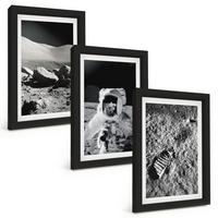 BILDER SET 3er Set - 20x30 cm Schwarzer Rahmen - NASA-Fotos vom Mond Astronaut - Schwarz, Kunststoff (20/30cm) - TULUP