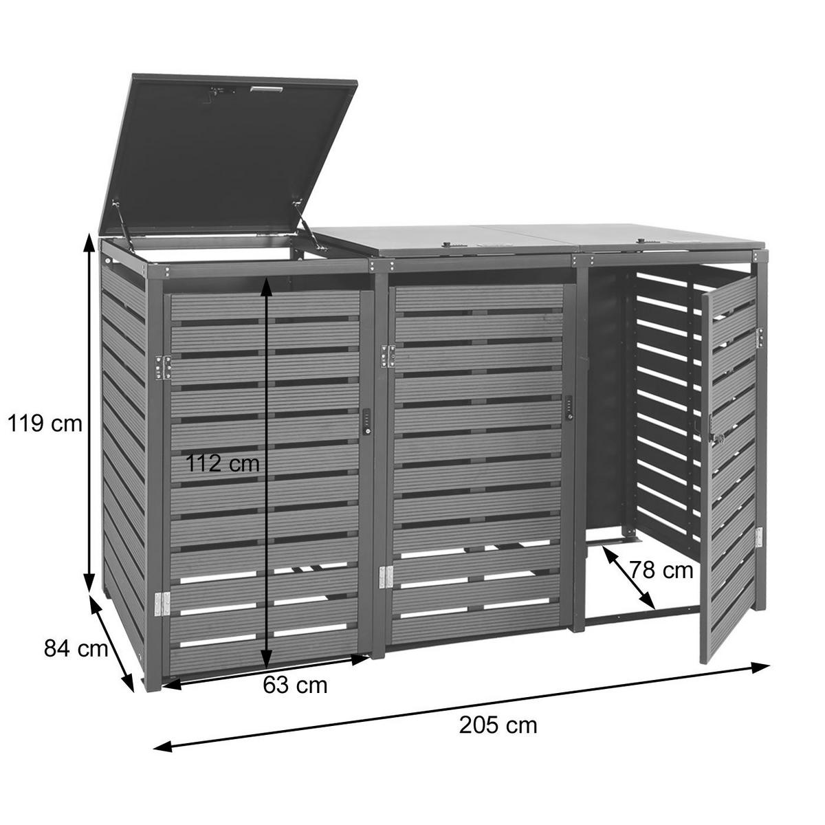 3ER-MÜLLTONNENVERKLEIDUNG Anthrazit - Anthrazit, Metall (205/119/84cm) - MCW