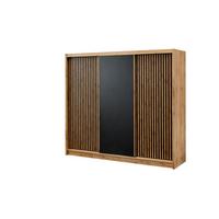 SCHWEBETÜRENSCHRANK DRAVEN 250/215/60,5 cm 3-türig Eiche Wotan - Eiche Wotan/Schwarz, Holzwerkstoff (250/215/60.5cm) - MASSENO