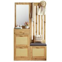 GARDEROBE 100cm Natur & Rattanoptik mit Schuhkipper, Spiegel & Sitzbank - Naturfarben, Holzwerkstoff (99.5/180/26cm) - Urban Meuble