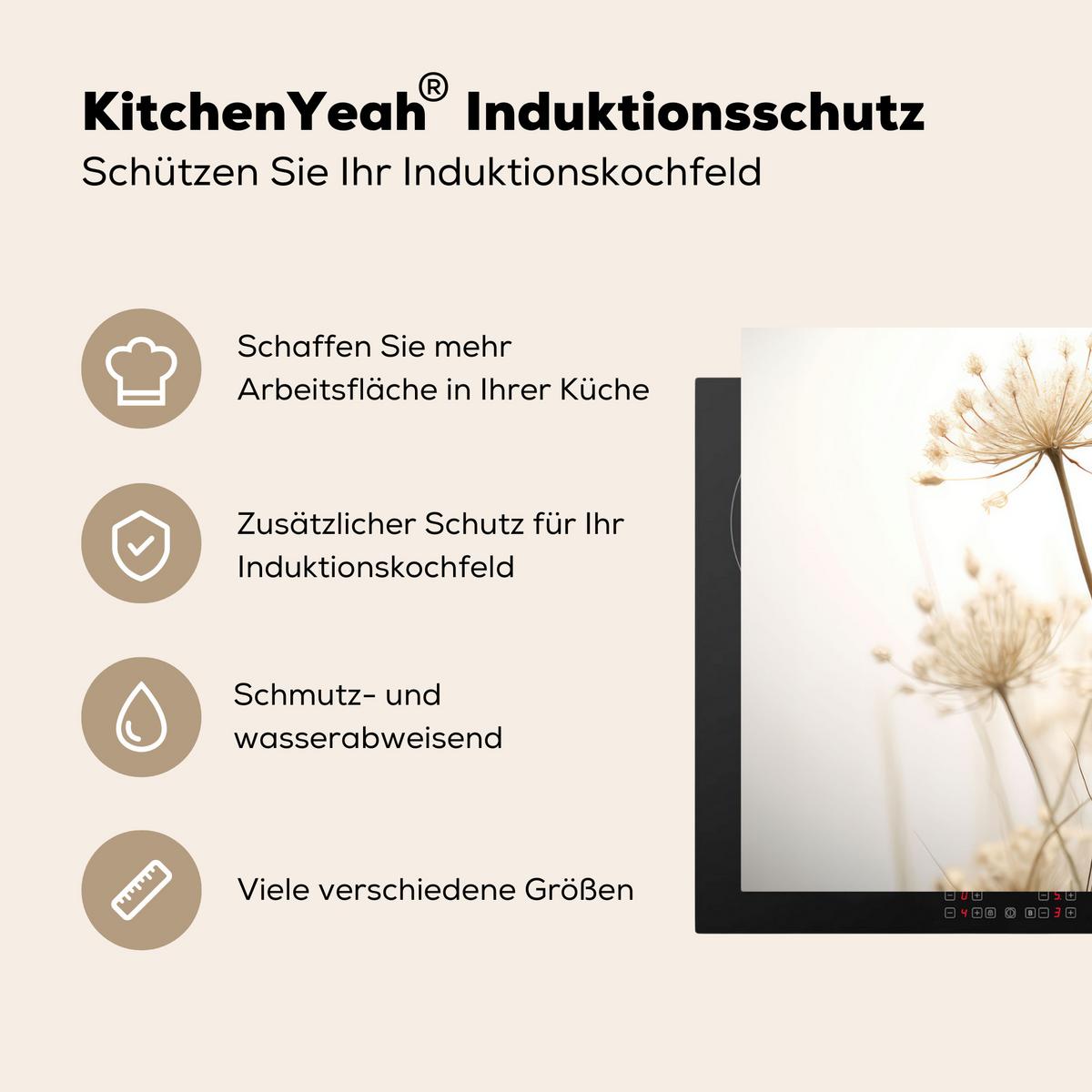 HERDABDECKPLATTE Blumen - Weiß - Sonnenlicht Ceranfeldabdeckung 85x52 cm - Ecru, Kunststoff (85/52/0.2cm) - MuchoWow