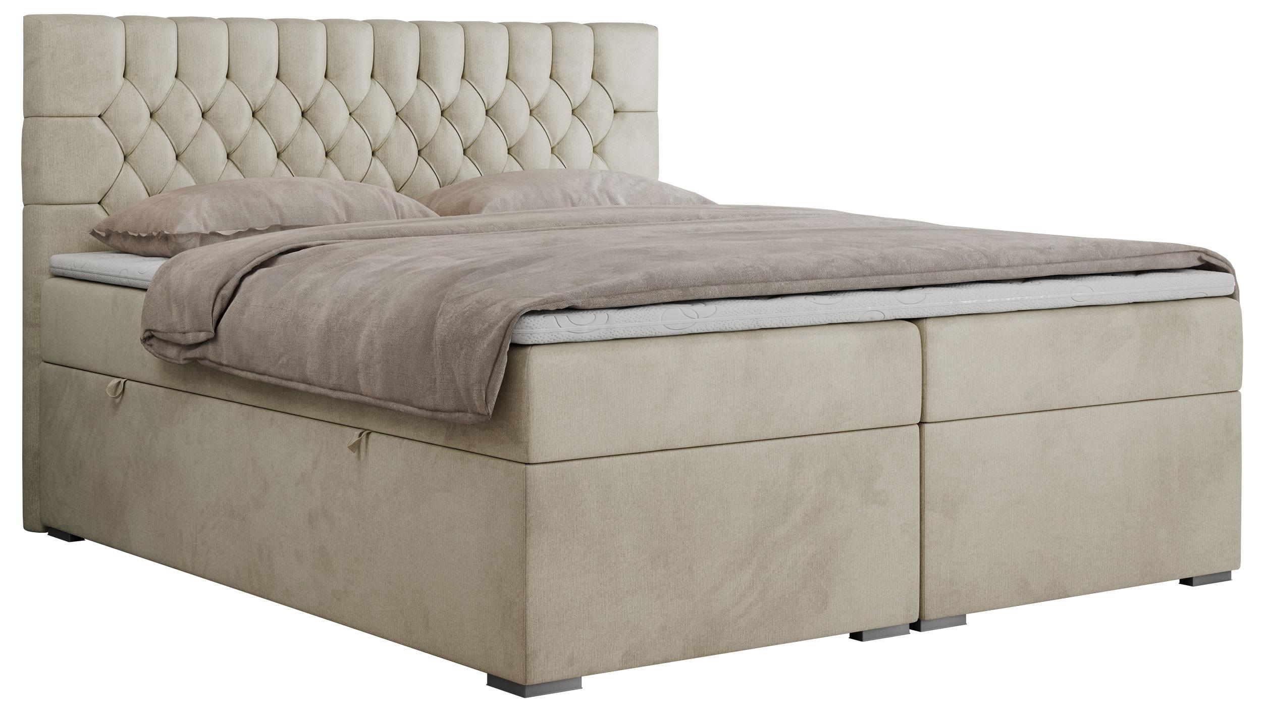 BOXBETT PERA 200/200 Beige Velvet - H4 - Beige, Holz/Textil (200/200cm) - MKS
