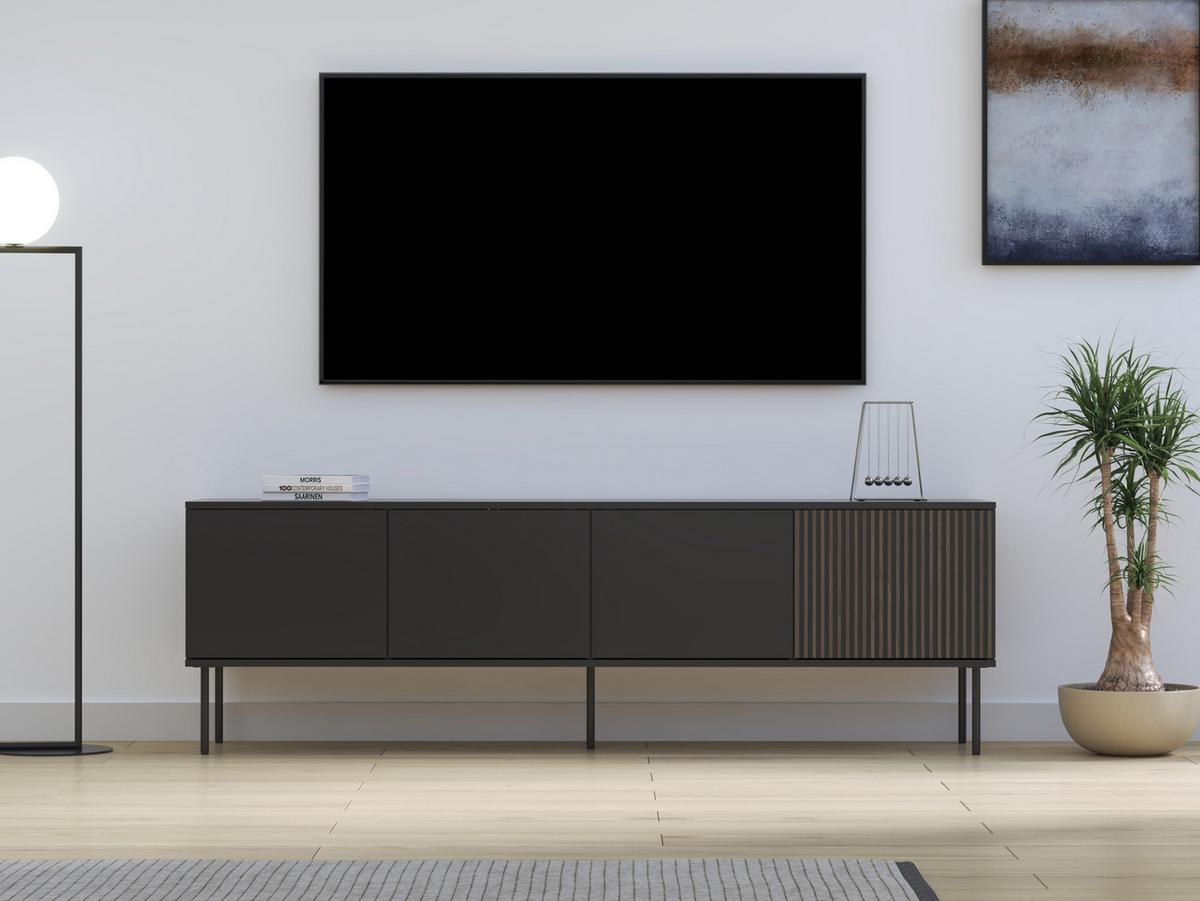 TV-LOWBOARD 180 4D Notte 07 - Nussbaumfarben/Schwarz, Holzwerkstoff/Metall (182/57/39cm) - MIRJAN24