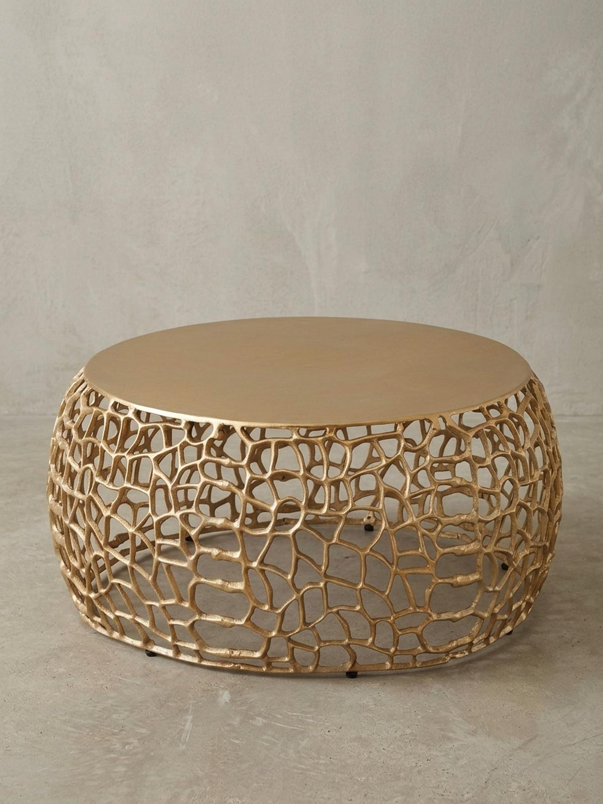 COUCHTISCH mit Aststruktur, lackiertes Aluminium, handgefertigt, Ablagefläche, Gold 66x66x30 cm - Goldfarben, Metall (66/66/30cm) - KADIMA DESIGN