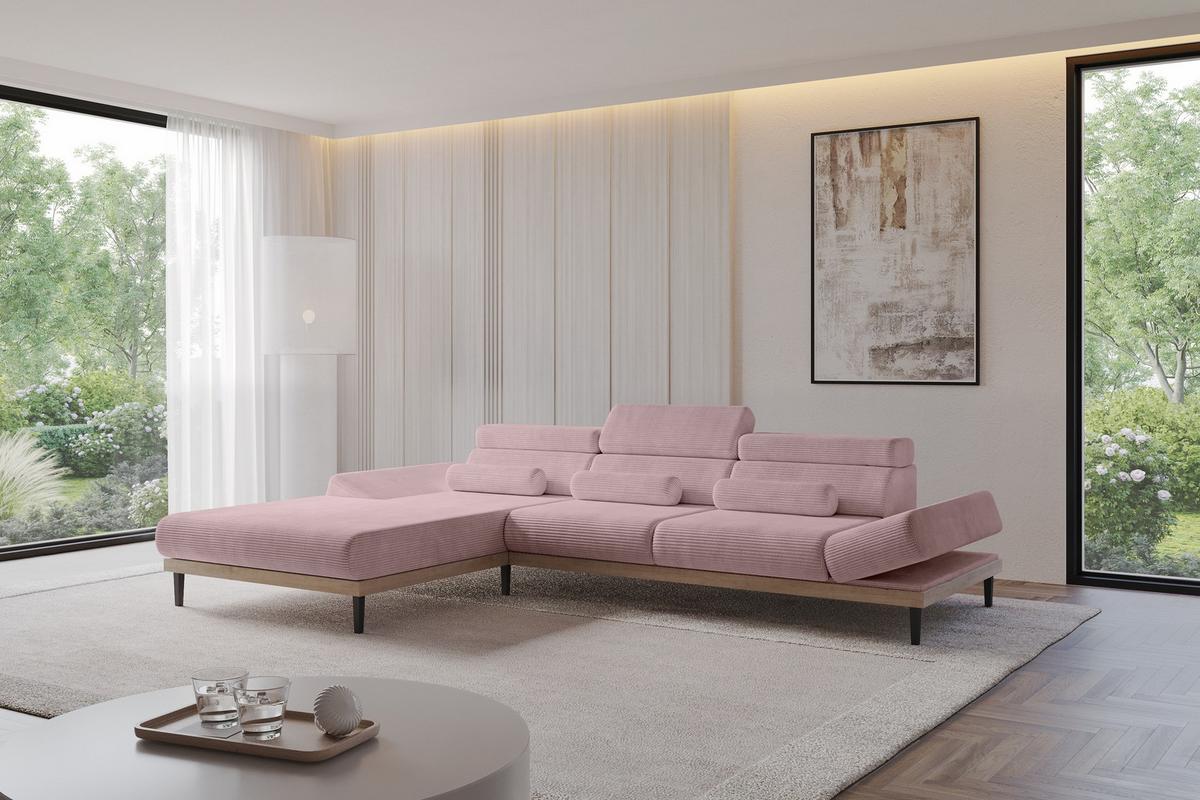 ELEKTRISCHES ECKSOFA Links MONA 316x205x85 Rosa Cord - Rosa, Holzwerkstoff/Textil (316/205cm) - ALTDECOR