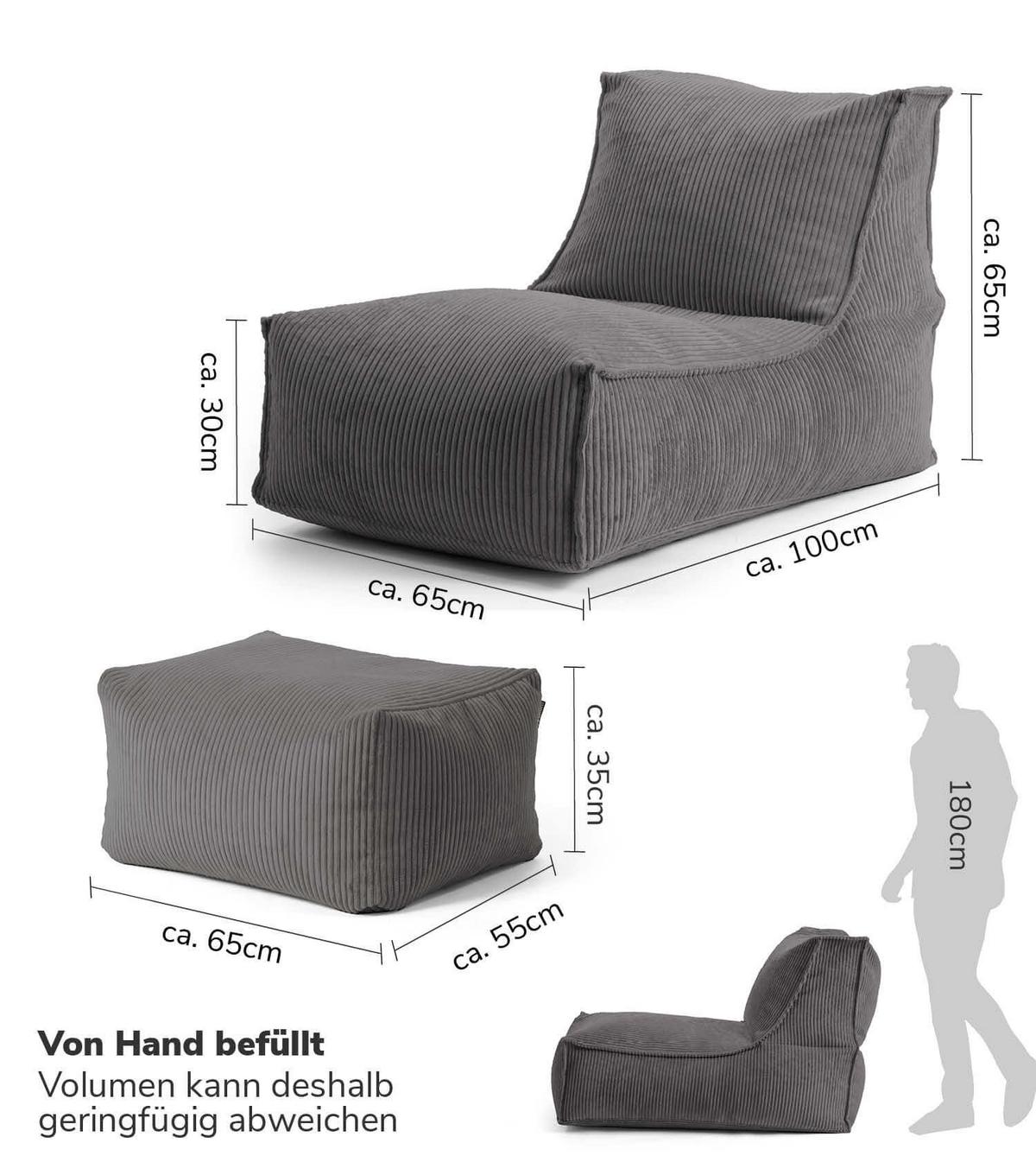 SITZSACK Cord Doze mit Hocker - Anthrazit, Textil (60/65/95cm) - Mokebo