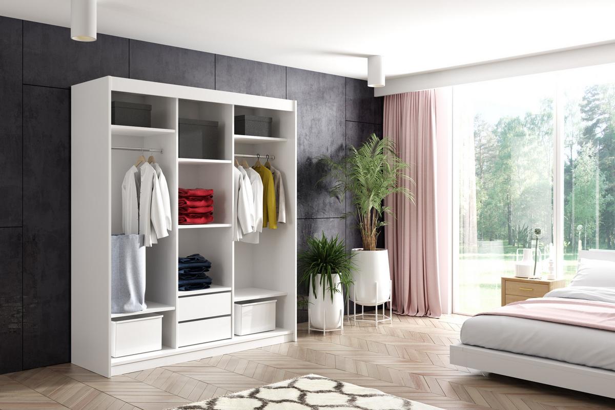 KLEIDERSCHRANK mit Spiegel-Schiebetüren und Aluminium-Leisten - DEBI - 180 cm Schwarz - Schwarz, Holzwerkstoff (180/216/61cm) - ALTDECOR