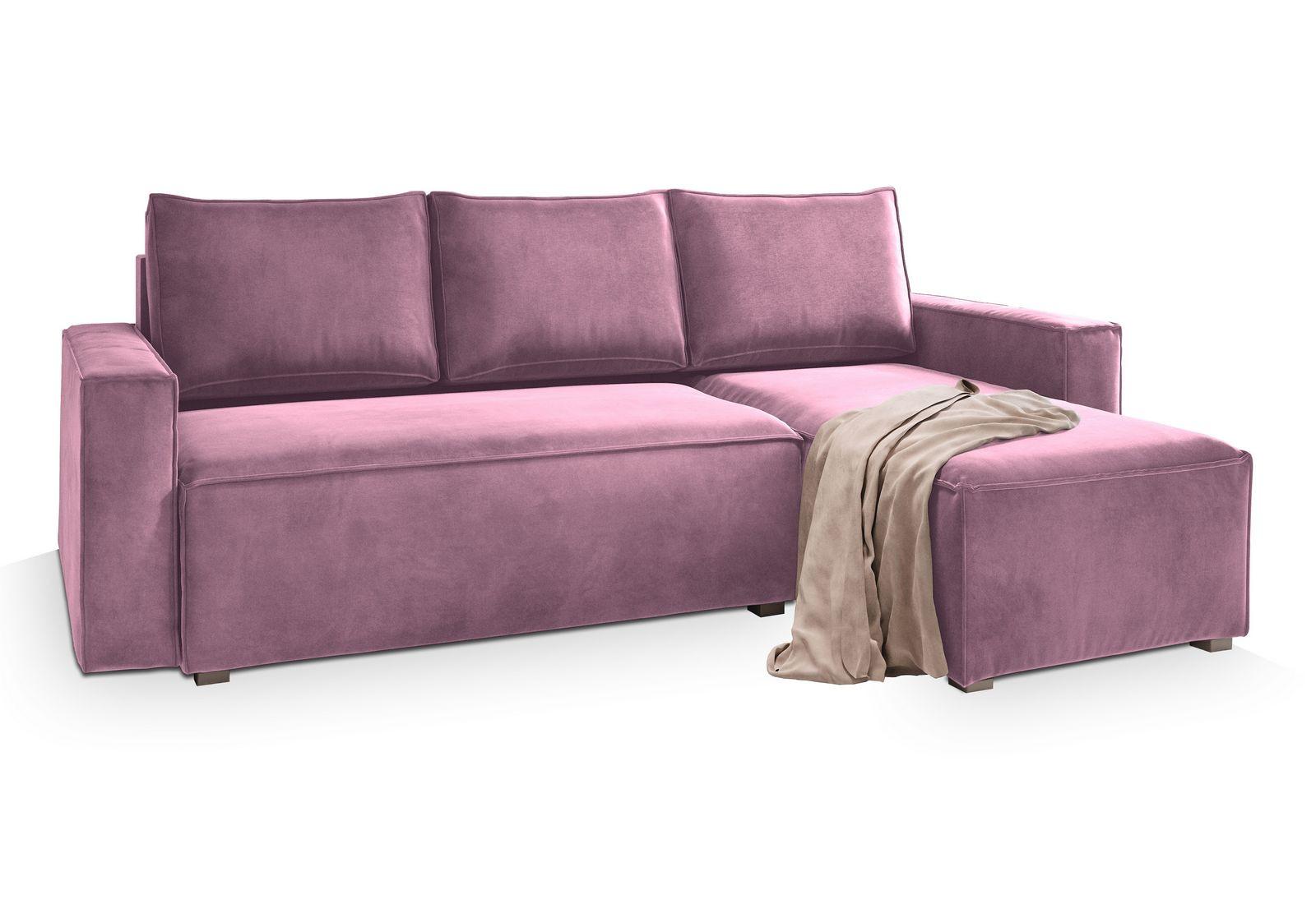 ECKSOFA SILES Lila Velours-Stoff mit Schlaffunktion - Lila/Grau, Holz/Kunststoff (230/140cm) - MASSENO