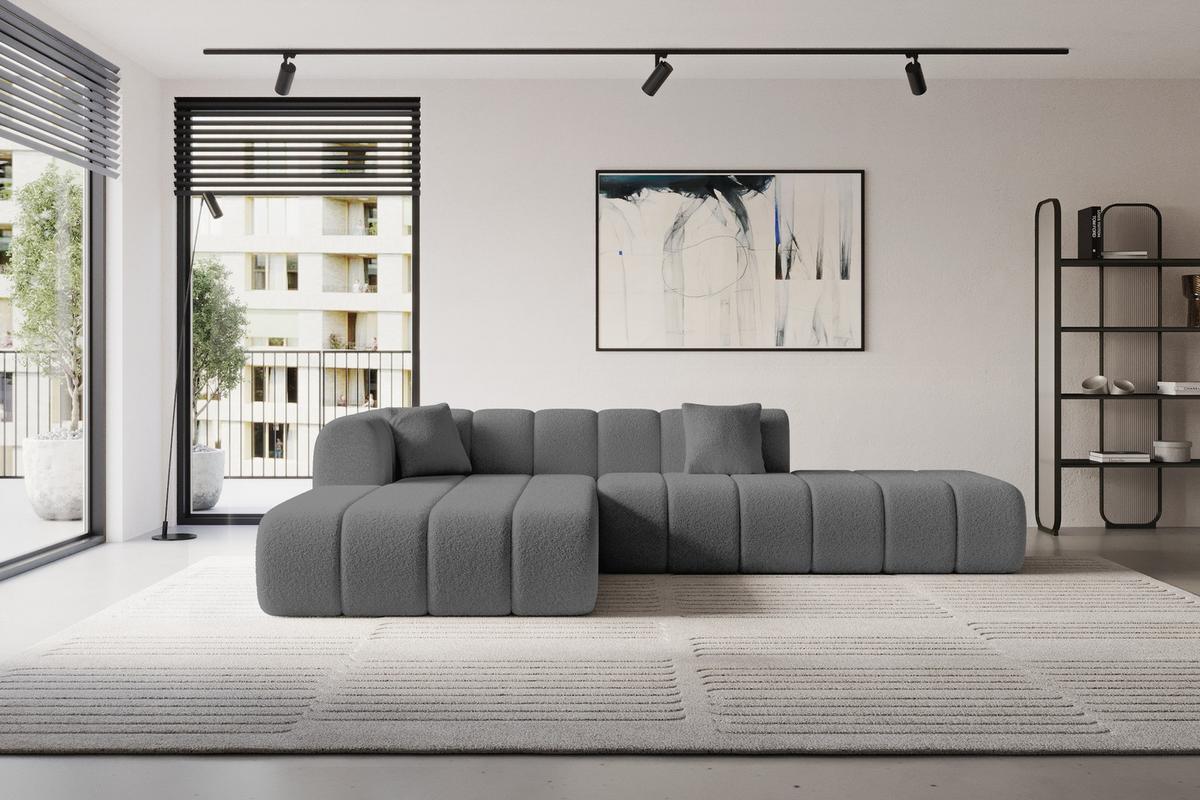 ECKSOFA Ottomane Links BILA-L 289x176x71 Grau Bouclé - Schieferfarben/Schwarz, Holzwerkstoff/Kunststoff (176/289cm) - ALTDECOR