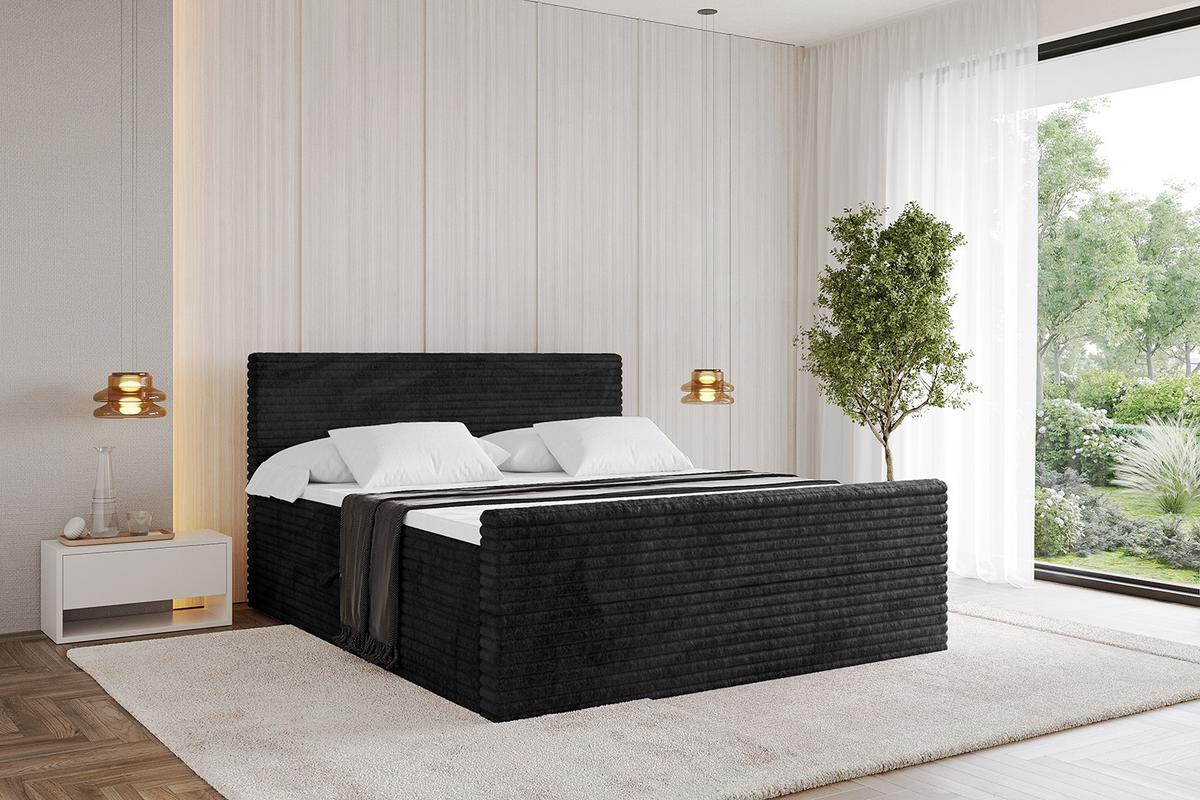 BOXBETT mit Matratze H3 und Lattenrost - TOLO-Z-v1 - 160x200 Cord - Schwarz - Schwarz, Holzwerkstoff (160/200cm)