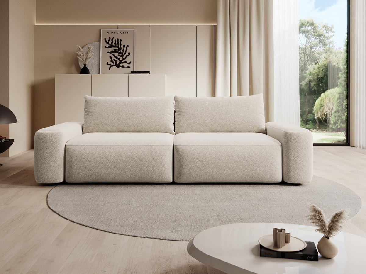 BETTSOFA RUOTA Creme Chenille-Stoff mit Schlaffunktion - Creme, Textil (105/87/257cm) - MASSENO