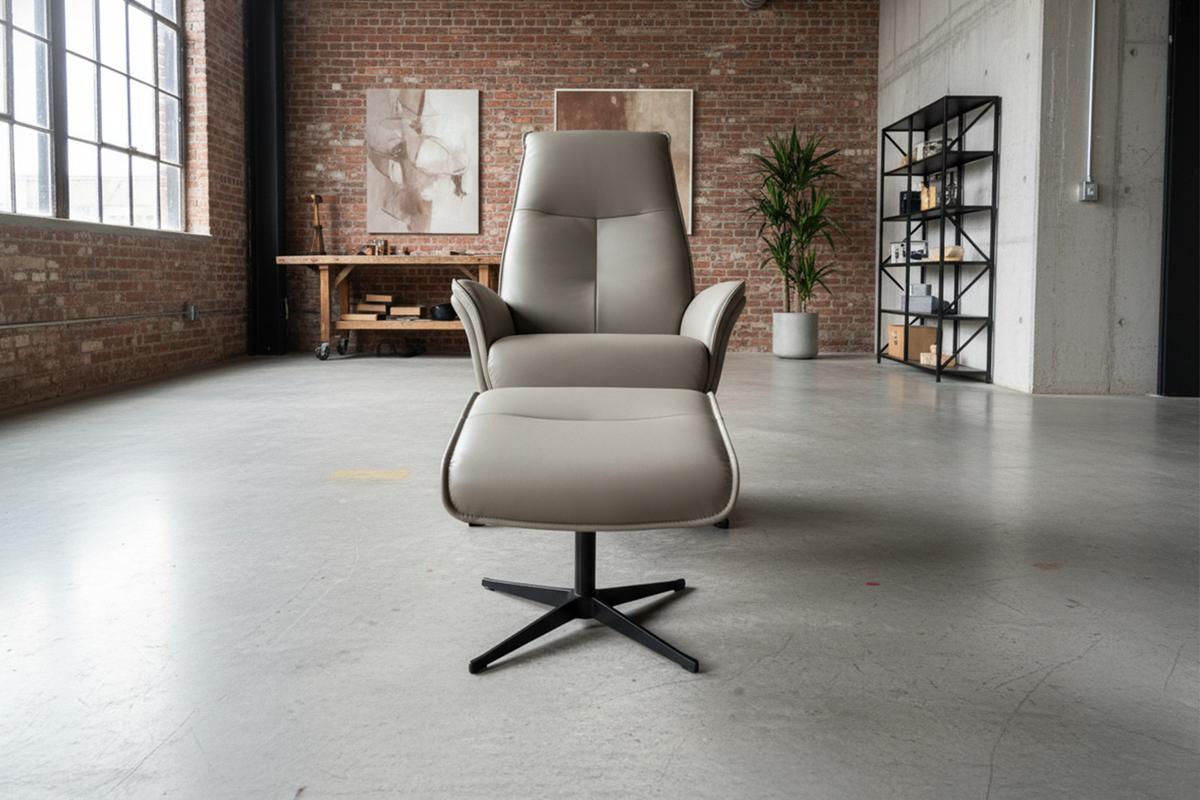 RELAXSESSEL JOSIANE Grau Leder Relaxfunktion - Schwarz/Grau, Leder/Metall (78/107/87cm) - KAWOLA