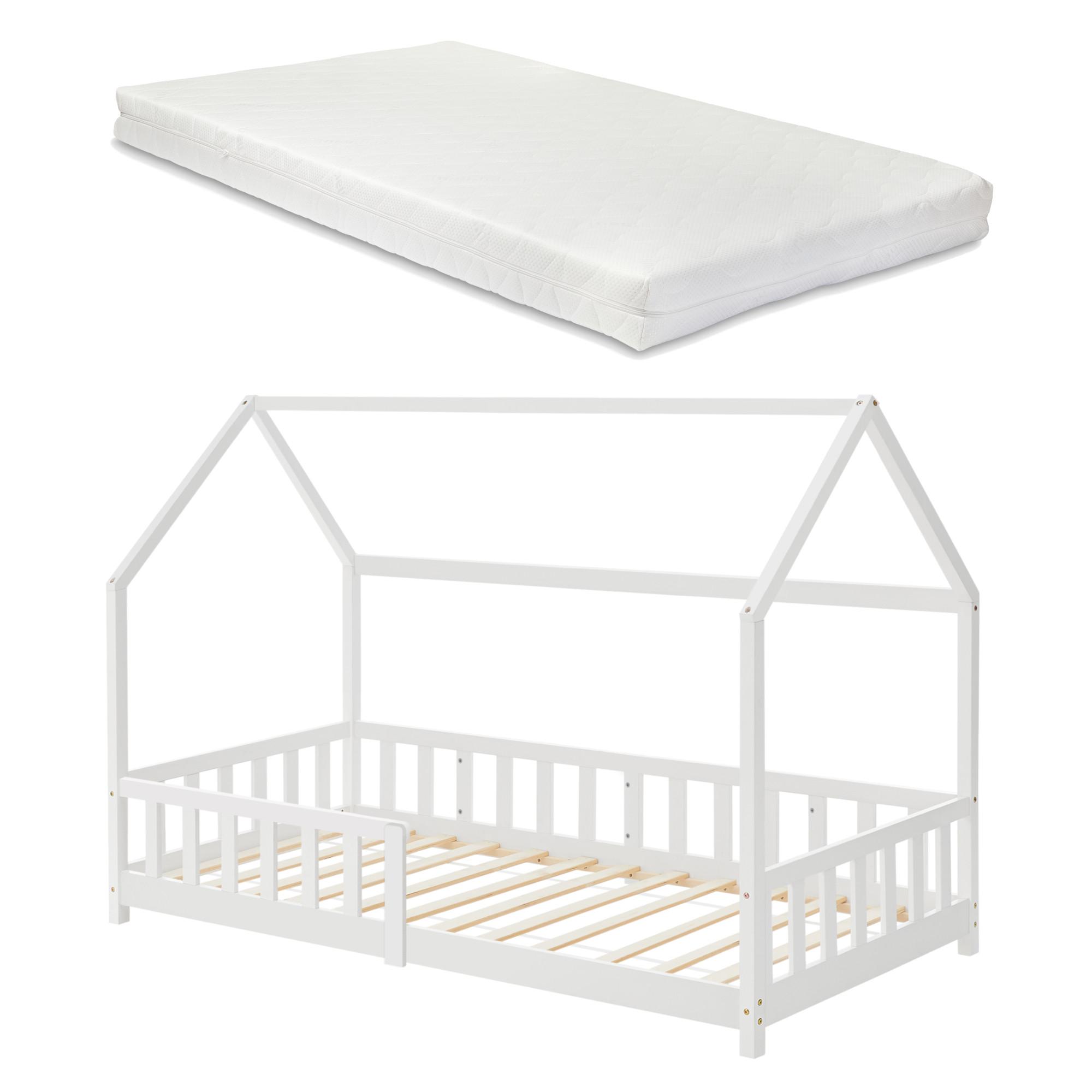 HAUSBETT Hesel mit Matratze - Weiß, Holz/Textil (90/200cm) - [en.casa]