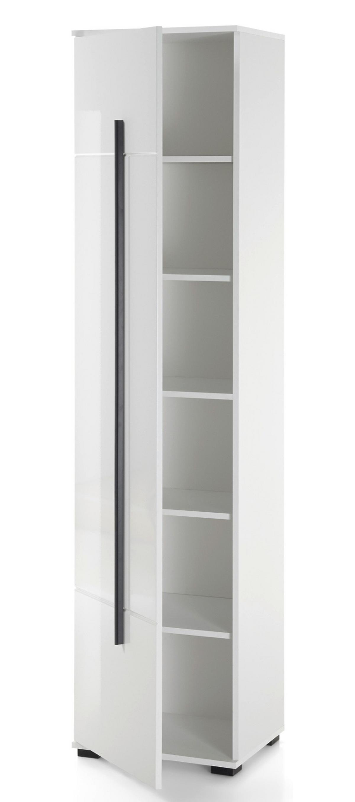 BAD-HOCHSCHRANK weiß Hochglanz, Badschrank 45 x 200 cm mit viel Stauraum - Weiß Hochglanz/Schwarz, Holzwerkstoff/Kunststoff (45/200/35cm) - Furn.Design