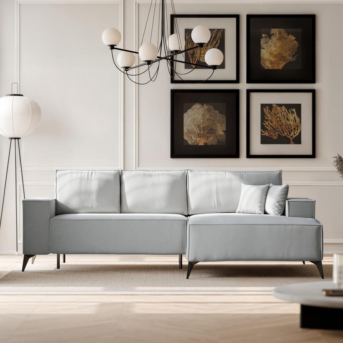 ECKSOFA OTIS Rechts, mit Schlaffunktion und Bettkasten, Grau - Grau, Textil/Metall (294/185cm) - Idohome