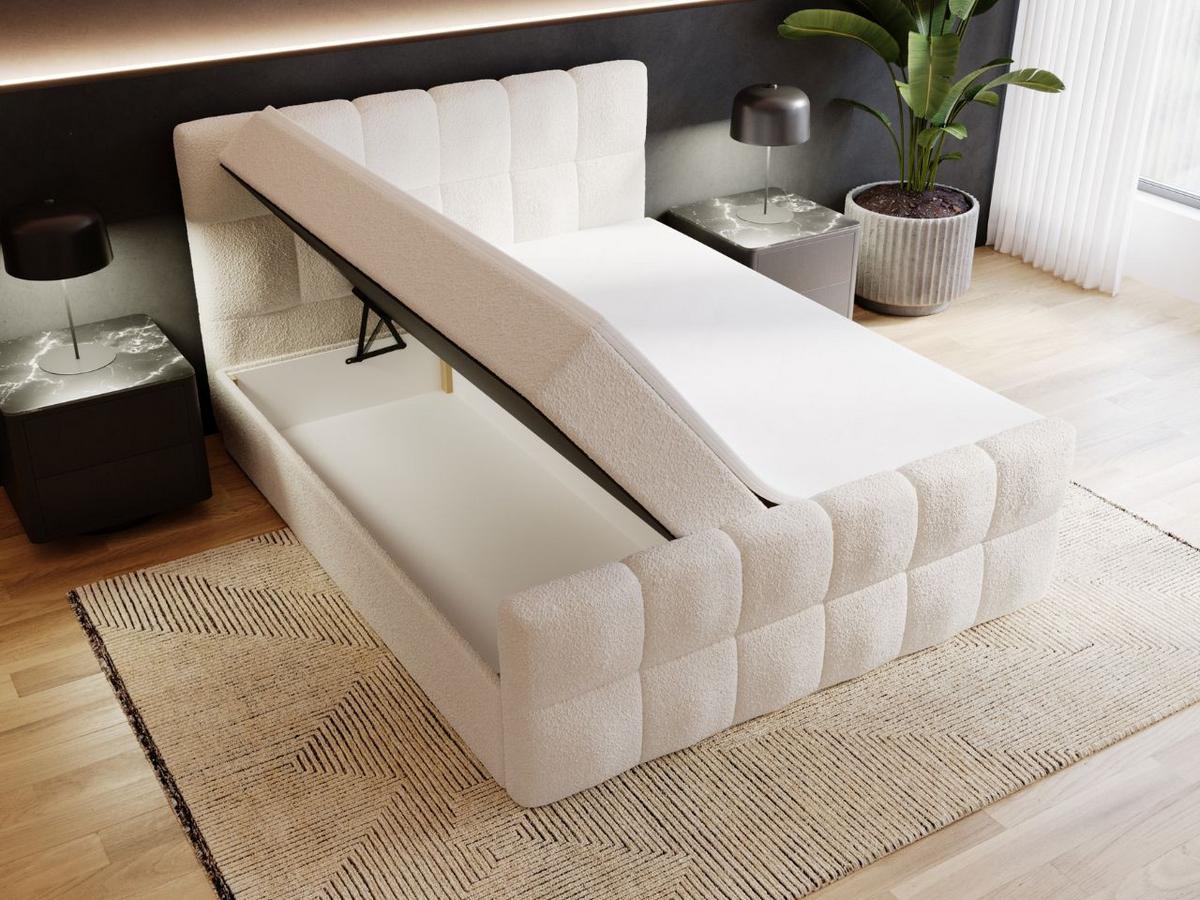 BOXBETT Alicante 140x200 Bouclé-Stoff Creme - Creme, Holz/Textil (140/200cm) - Graingold