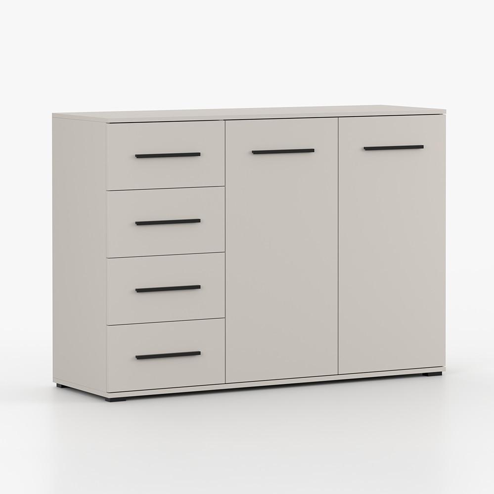KOMMODE FRIDA 01 KK 135 cm Kaschmir/Kaschmir, vier Schubladen, zwei Drehtüren, schwarze Griffe - Kaschmir/Schwarz, Holzwerkstoff/Kunststoff (135/96/45cm) - imoebel24