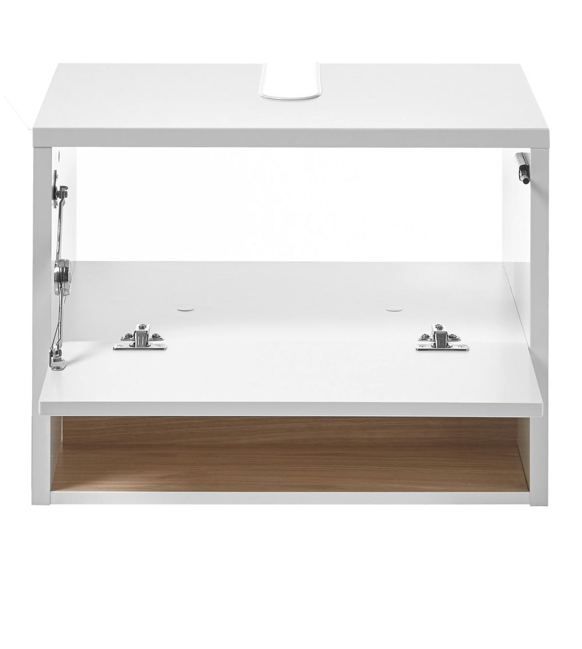 WASCHBECKENUNTERSCHRANK weiß Hochglanz, Eiche 60 cm, Bad Unterschrank mit Push-to-Open - Weiß Hochglanz, Holzwerkstoff (60/44/46cm) - Furn.Design