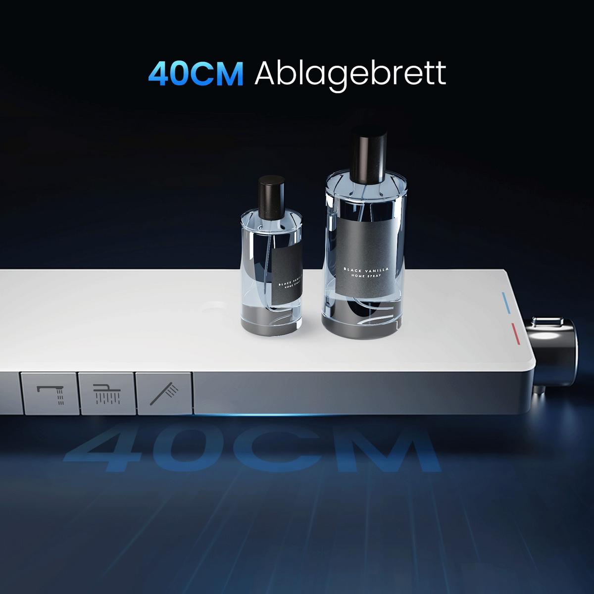 ÜBERKOPFBRAUSESET mit Thermostat Drei Wasserauslassmethoden Chrom - Chromfarben, Metall (44.6/106.8/52cm) - EMKE