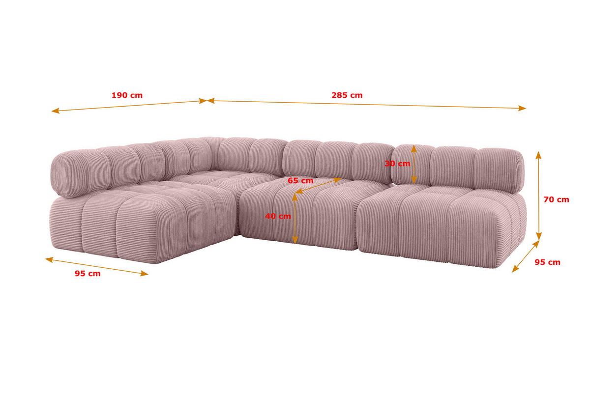 ECKSOFA modulares Sofa Samaro-L2 - 285x190x70 cm Rosa Cord - Rosa, Holzwerkstoff/Textil (285/190cm) - ALTDECOR