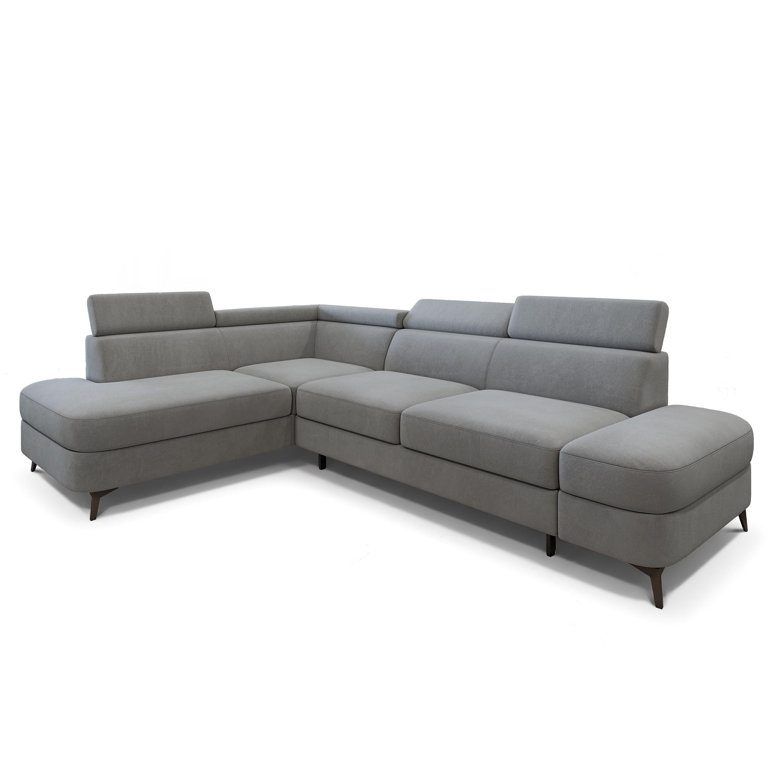 ECKSOFA AVISE MV L-S Grau Velours-Stoff mit Schlaffunktion - Grau, Holzwerkstoff/Textil (268/195cm) - MASSENO