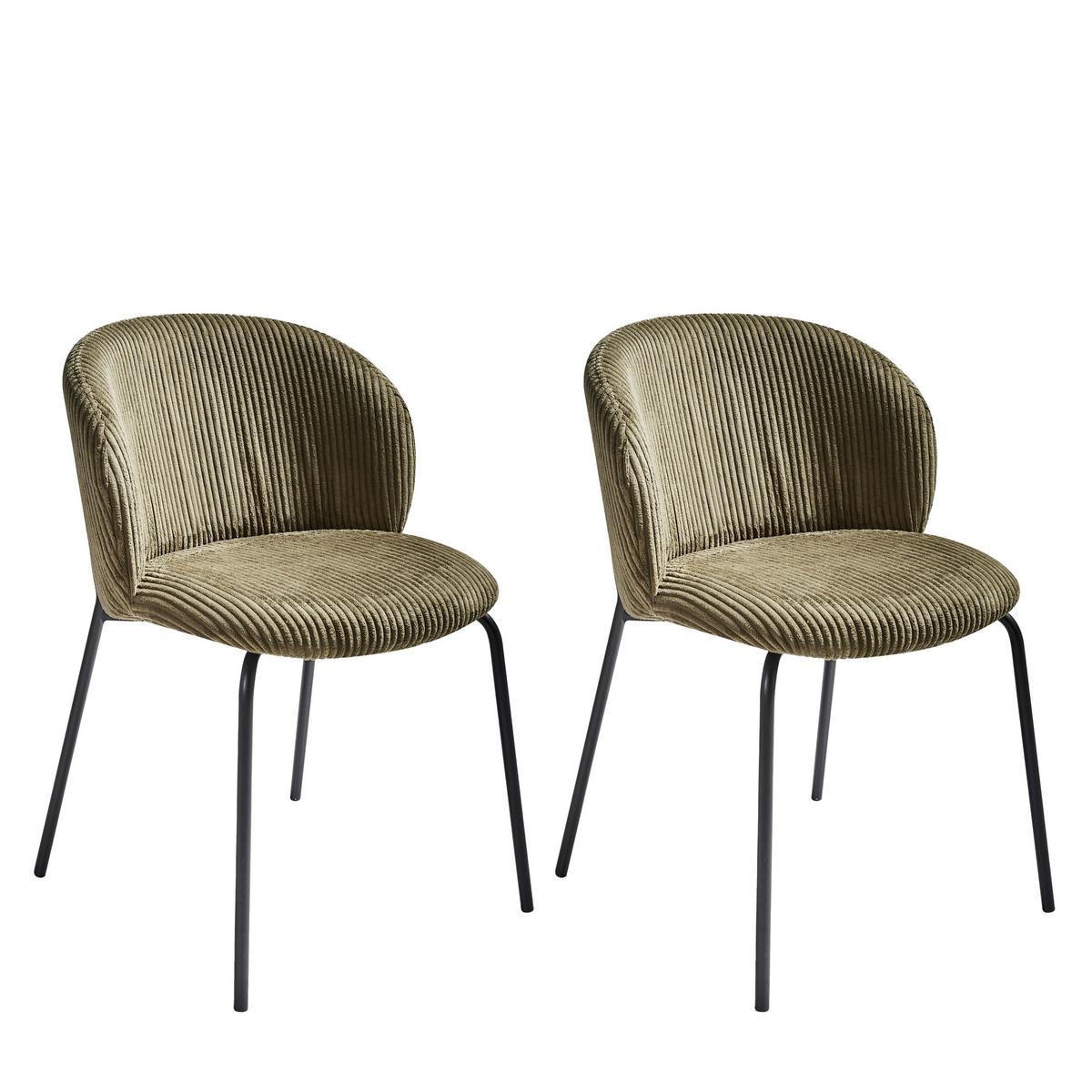 ESSZIMMERSTUHL 2er-Set Cord Olivgrün Miles - Schwarz/Grün, Textil (53/83/55cm) - Beliani