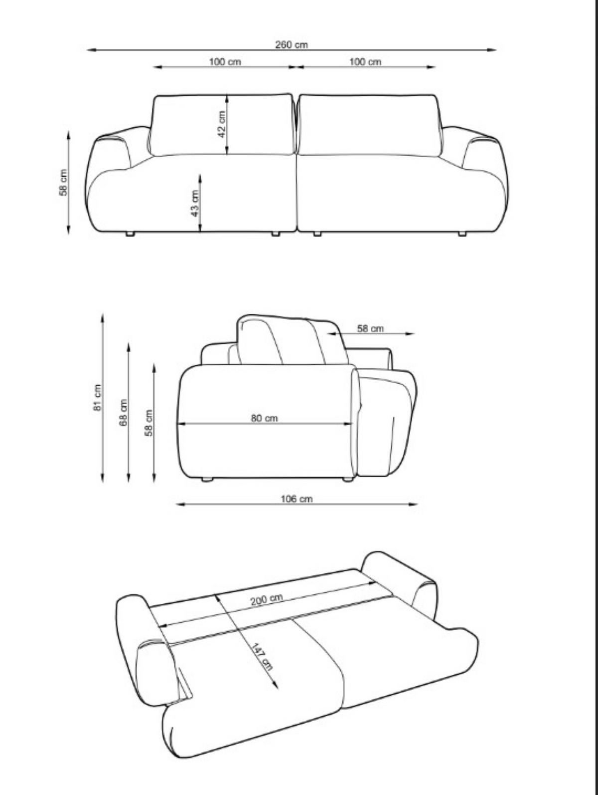 BETTSOFA ZEST Grau Chenille-Stoff mit Schlaffunktion - Grau, Textil (106/81/260cm) - MASSENO