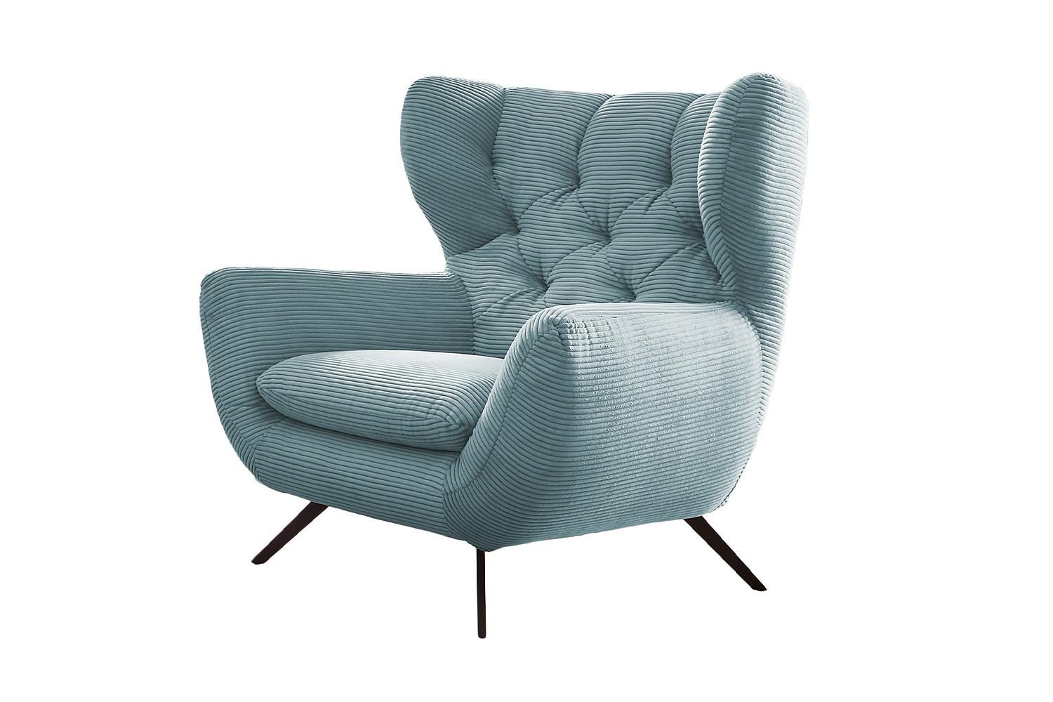 SESSEL CHARME Hellblau Cord - Schwarz/Hellblau, Textil/Metall (100/106/95cm) - KAWOLA