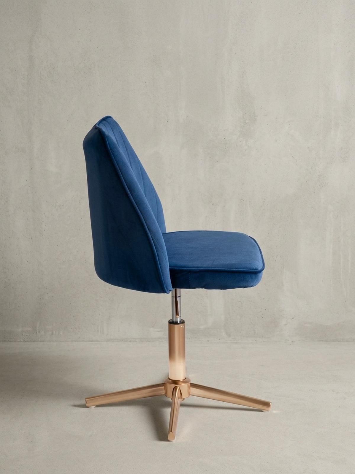 DREHSTUHL Samt mit Höhenverstellung, Eisenfuß und 360° Drehfunktion TANARO, Blau 60x60x100 cm - Blau/Goldfarben, Textil/Metall (60/100/60cm) - KADIMA DESIGN