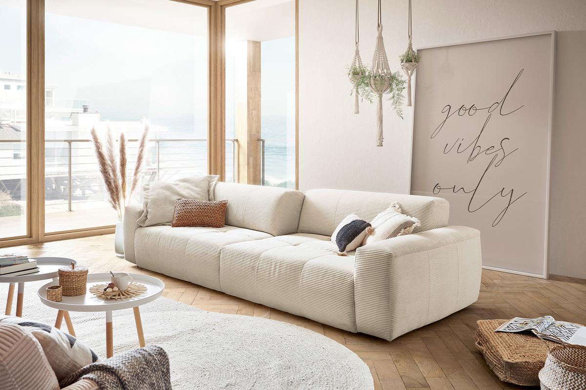 SOFA MIT SITZTIEFENVERSTELLUNG PALACE Weiß Cord Relaxfunktion - Weiß, Textil (298/74/120cm) - KAWOLA