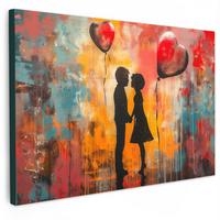 LEINWANDBILD Straßenkunst - Liebe - Graffiti - Kunst - Banksy Wohnzimmer Groß 120x80 cm - Orange, Textil (120/80cm) - MuchoWow