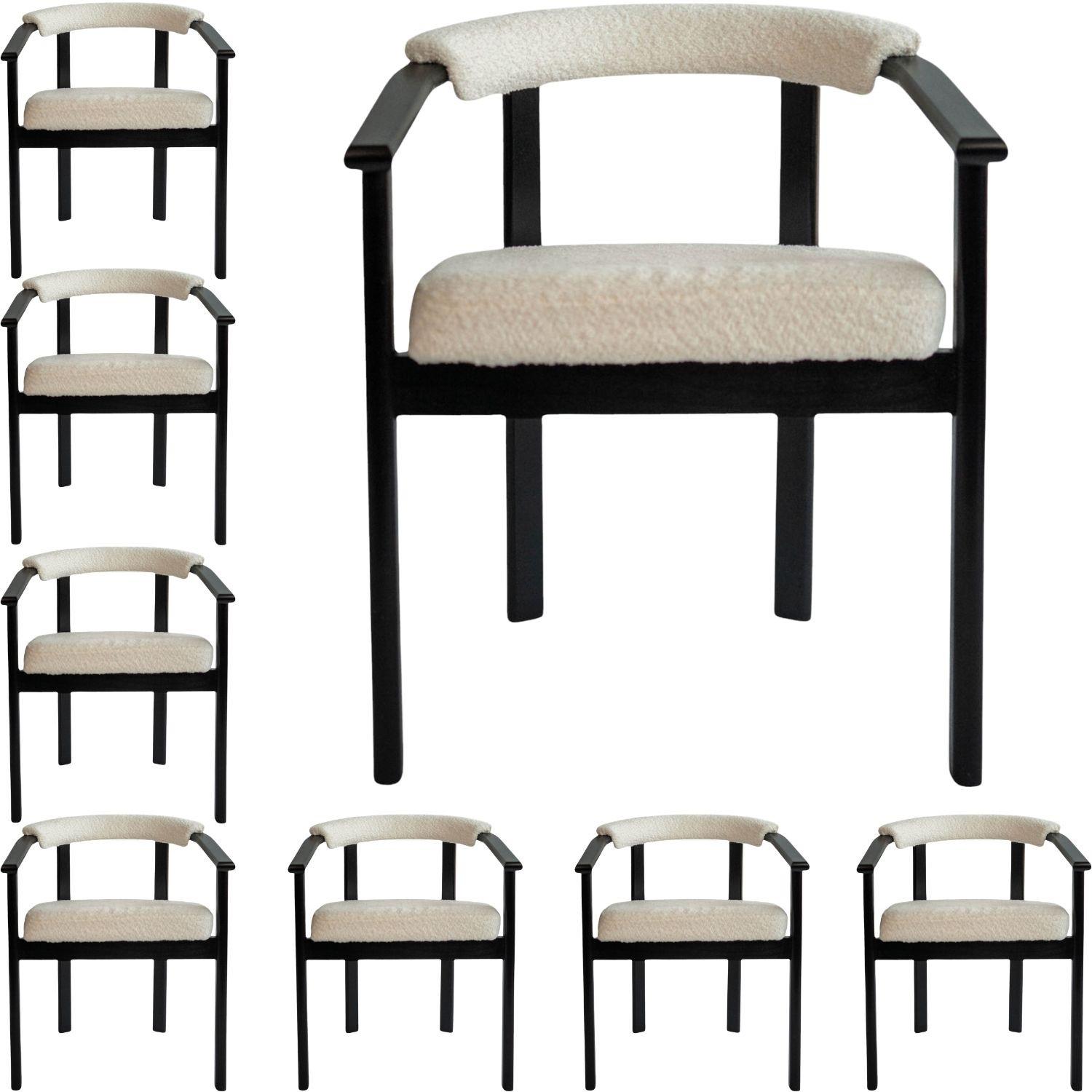 ESSZIMMERSTUHL KIRO 8er Set in Weiß Boucle mit schwarzen Buchenholzbeinen 56/55/73 cm - Schwarz/Weiß, Holz/Textil (58/72/47cm) - WFL GROUP