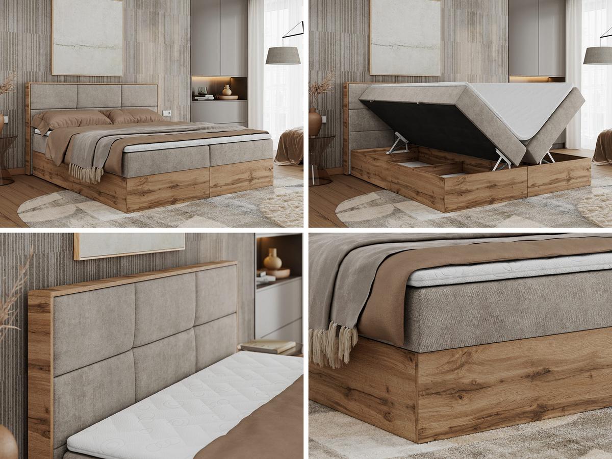 BOXBETT ALBERO 2 - 140/200 Beige Struktur - H4 - Beige, Holz/Textil (140/200cm) - MKS